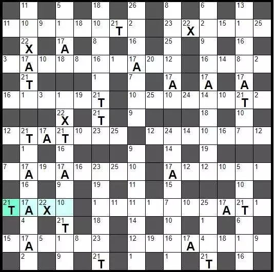 English Codeword «Tax» разгадывать онлайн бесплатно