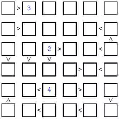 Solve Futoshiki 6x6 # 1 Very Difficult online