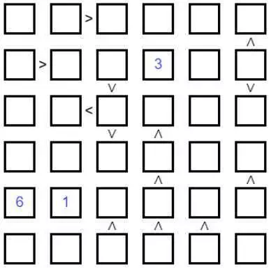 Solve Futoshiki 6x6 #1 Medium online