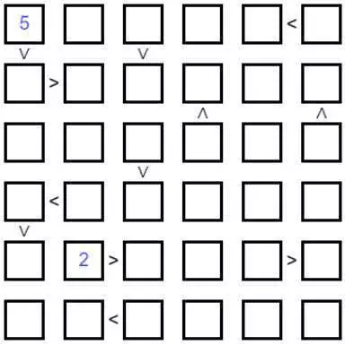 Solve Futoshiki 6x6 #1 Hard online