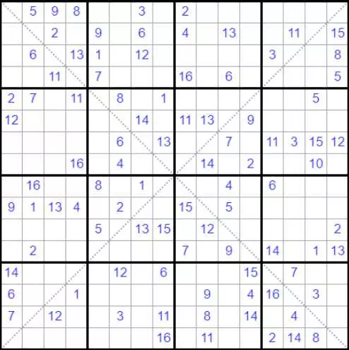Solve Sudoku X 16x16 #3 Very Difficult online