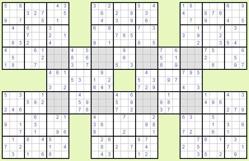 Solve Super Samurai Sudoku 1 Easy online