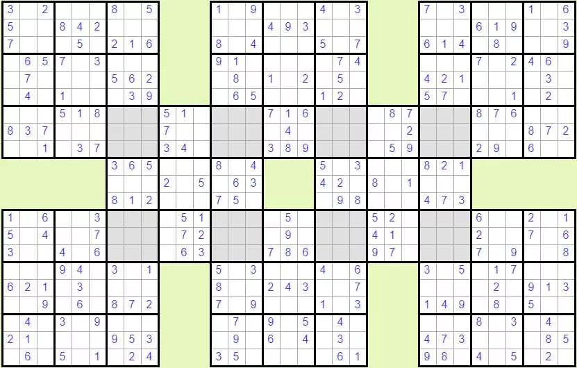 Solve Super Samurai Sudoku 3 Easy online