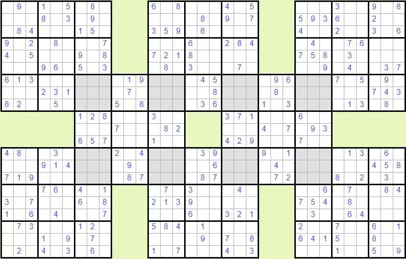 Solve Super Samurai Sudoku 4 Easy online