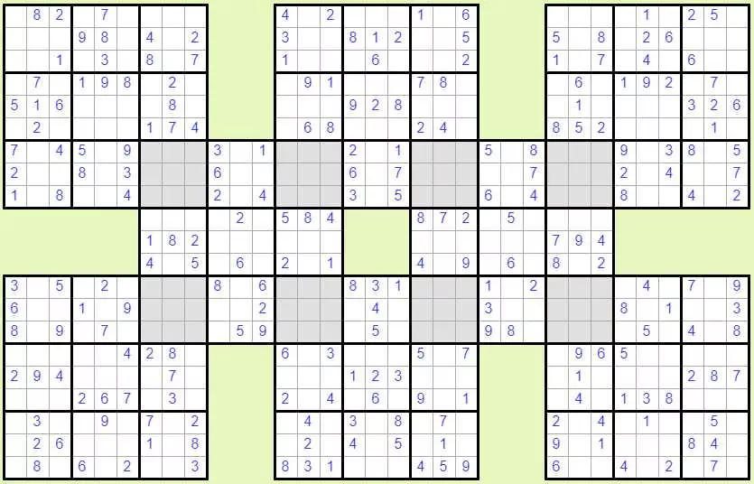 Solve Super Samurai Sudoku 5 Easy online