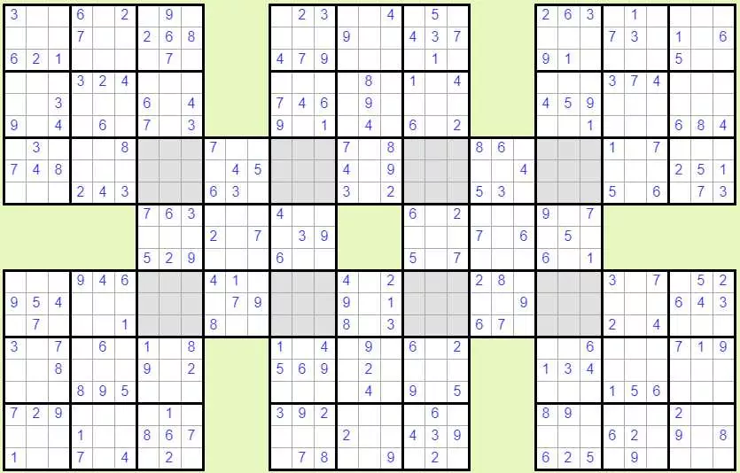 Solve Super Samurai Sudoku 6 Easy online
